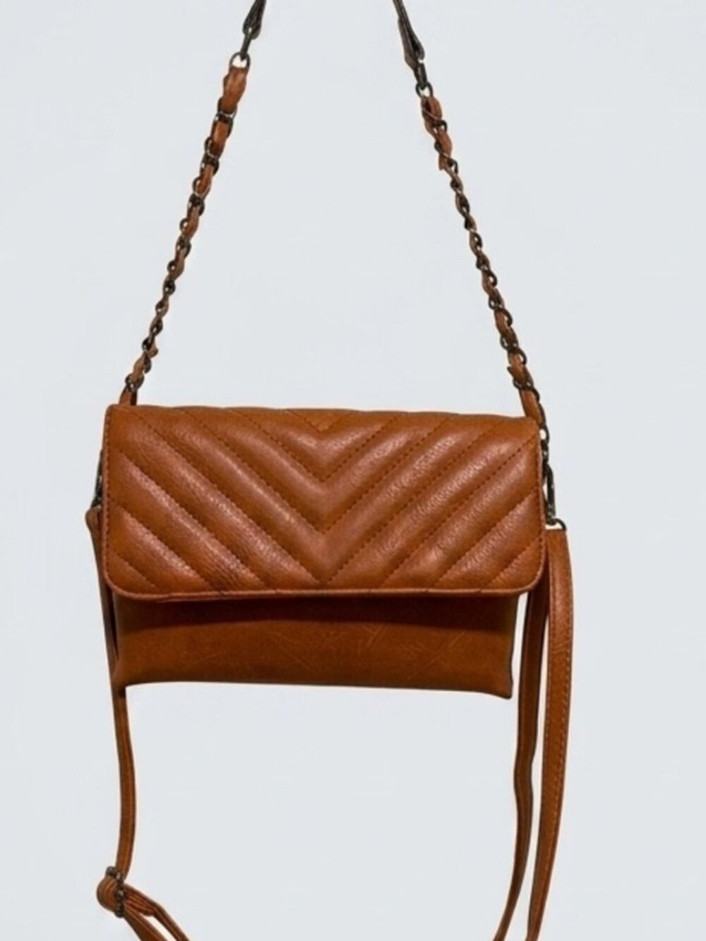 Sam & Hadley Chevron Quilted Convertible Crossbody Purse - Cognac - Like New